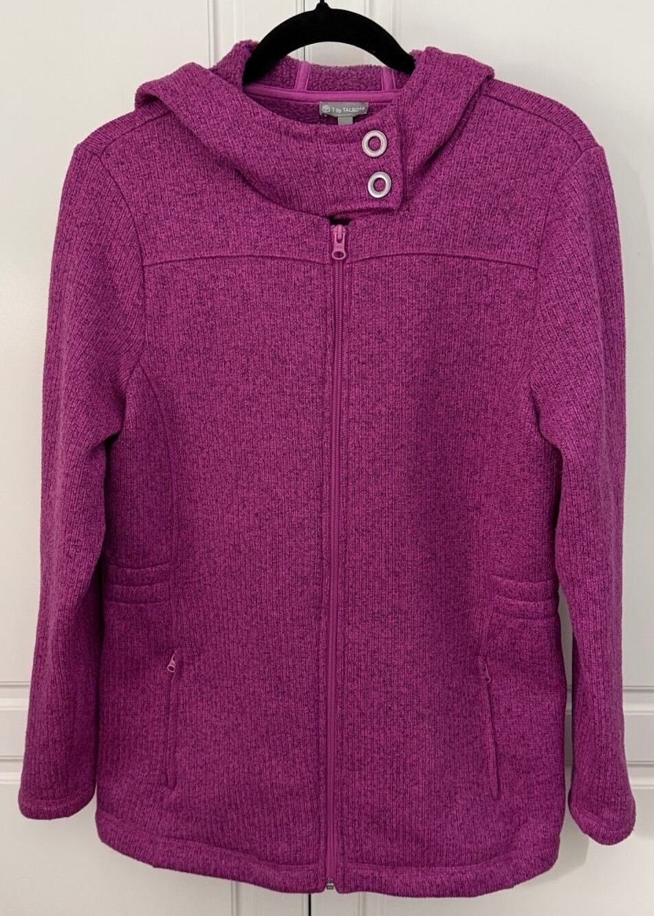 T by Talbots Magenta Fleece Lined Sweater Jacket with Hood Size M  NWOT